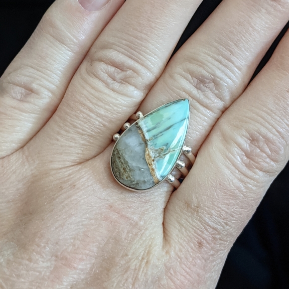 Natural Green Variscite, 925 Silver, Ring, size 10 - Picture 2 of 7